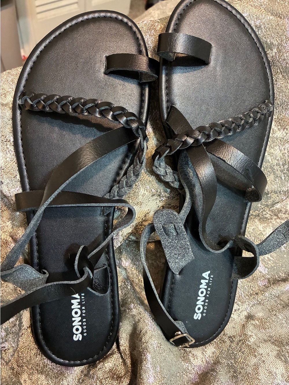 Sonoma Black Braided Lace-Up Flat Sandals